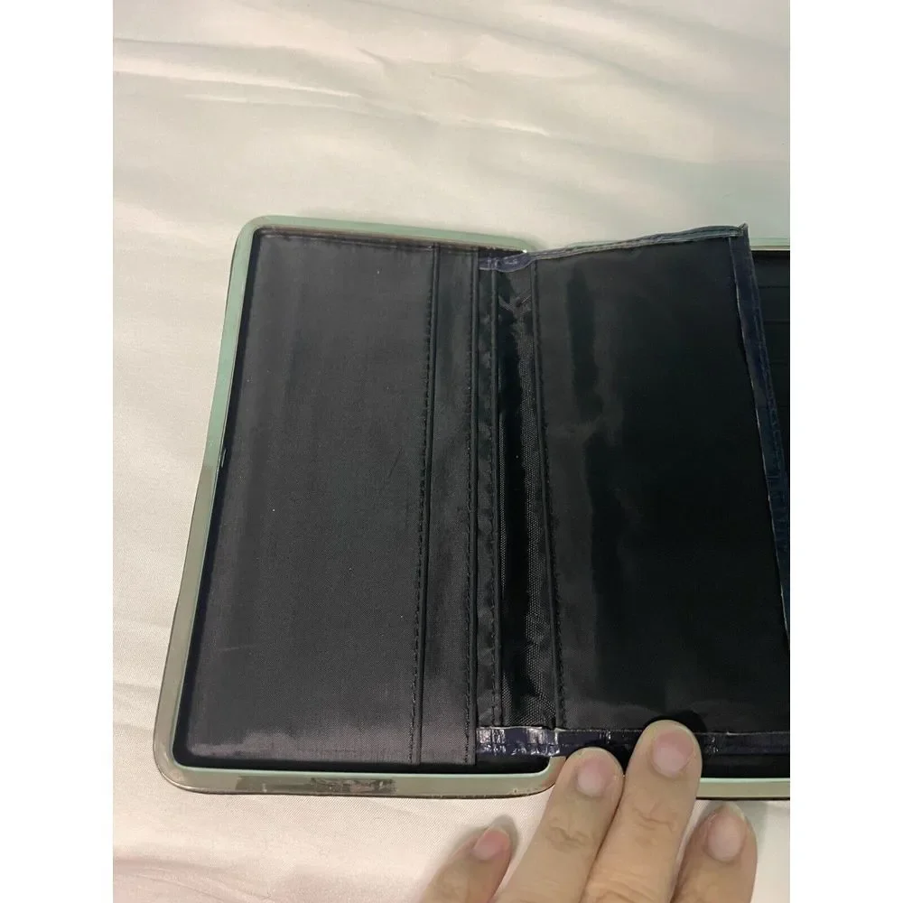 Blue Leather Wallet Bifold‎ Style Designer Fashion MULTIPOCKET